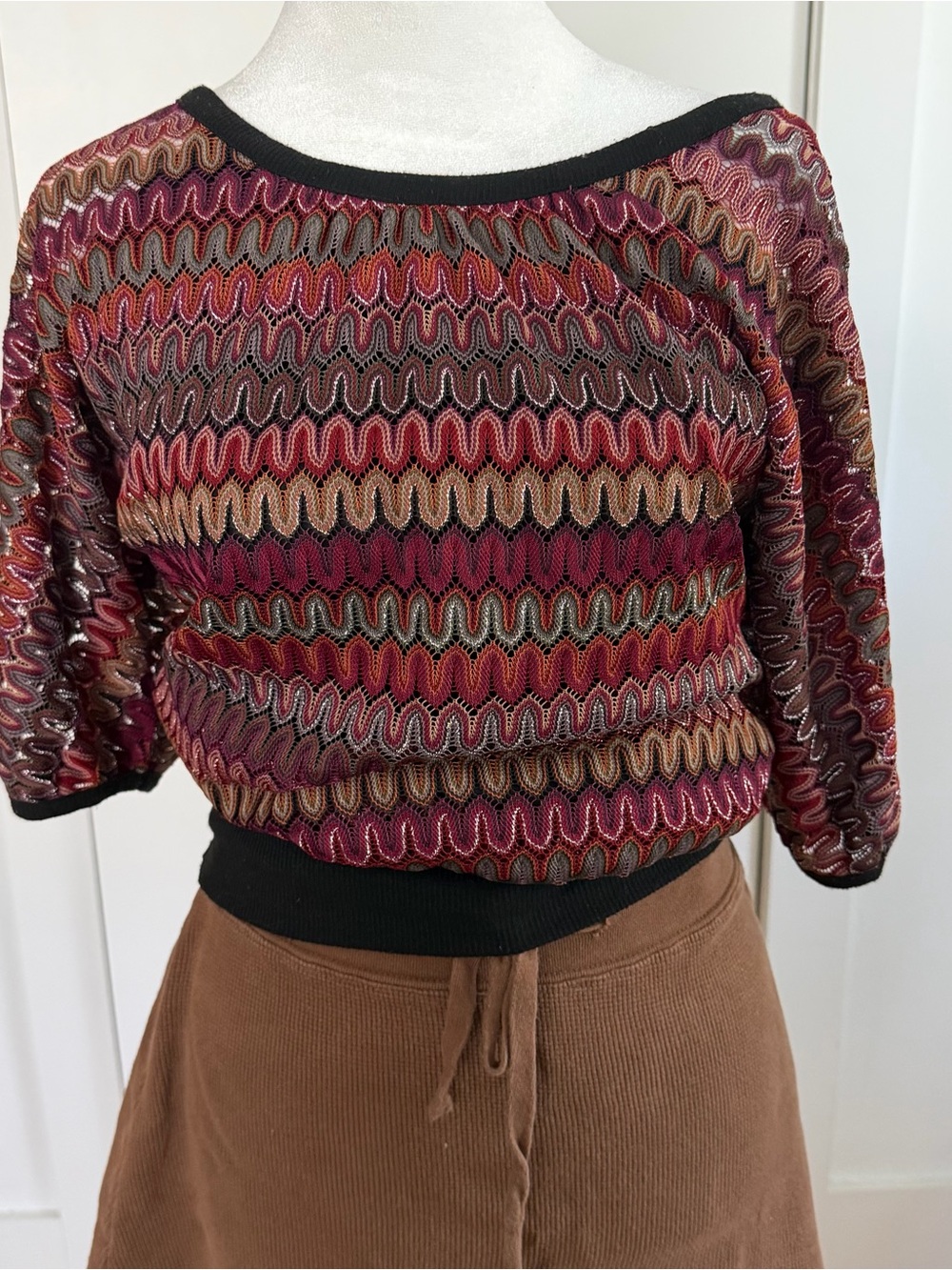 new directions Multicolor Wave Knit Crop Top with Black Trim